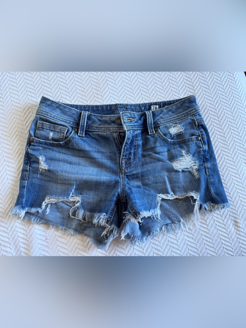 Miss Me Distressed Blue Denim Jean Shorts